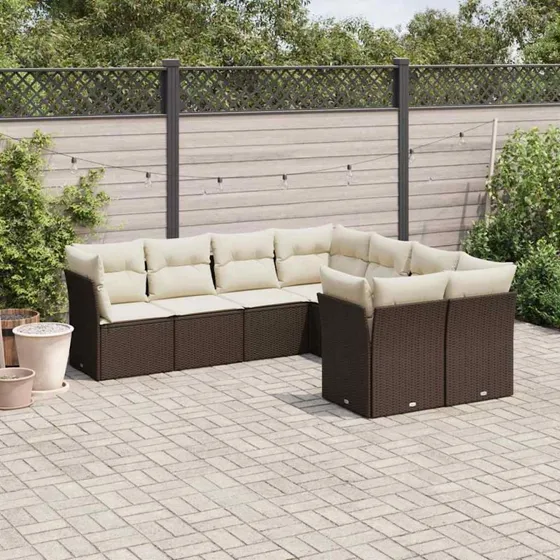 Sofasæt til haven 8 dele i brun polyrattan med hynder