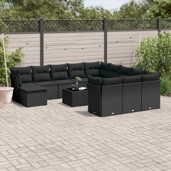 Sofasæt til haven 13 dele i sort polyrattan med hynder