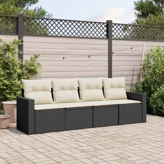 Sofasæt til haven 4 dele i polyrattan med hynder – sort