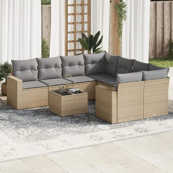Sofasæt til haven 9 dele i polyrattan beige