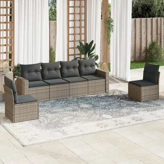 Sofasæt i polyrattan 6 dele med hynder – grå