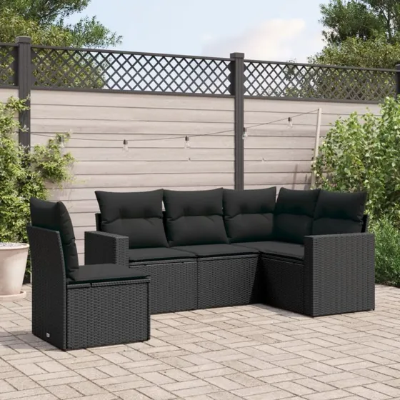 Sofasæt til haven 5 dele i sort polyrattan
