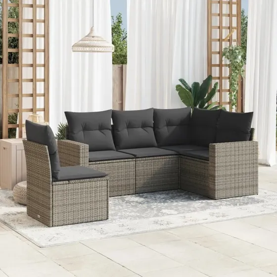 Sofasæt 5 dele i polyrattan med hynder - grå