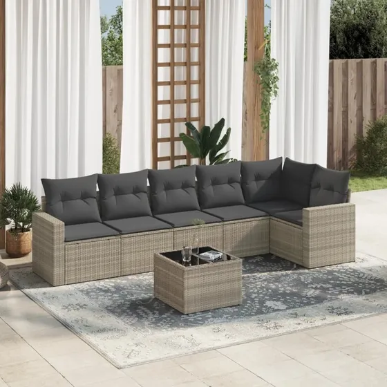 Sofasæt til haven 7 dele i lysegrå polyrattan