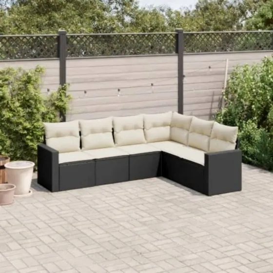 Sofasæt til haven 6 dele i sort polyrattan med hynder