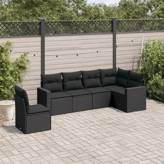 Sofasæt til haven 6 dele i polyrattan - sort