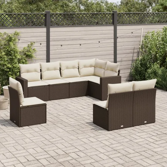 Sofasæt til have 8 dele i polyrattan, brun