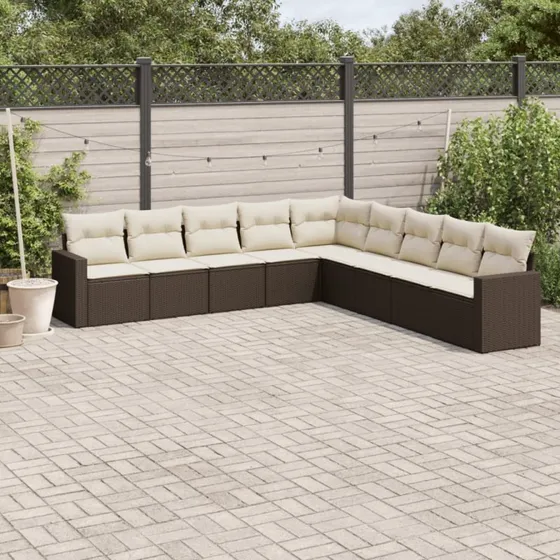 Sofasæt til haven 9 dele i polyrattan - brun