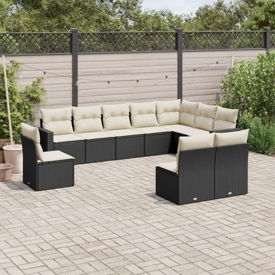 Sofasæt til haven 10 dele i sort polyrattan