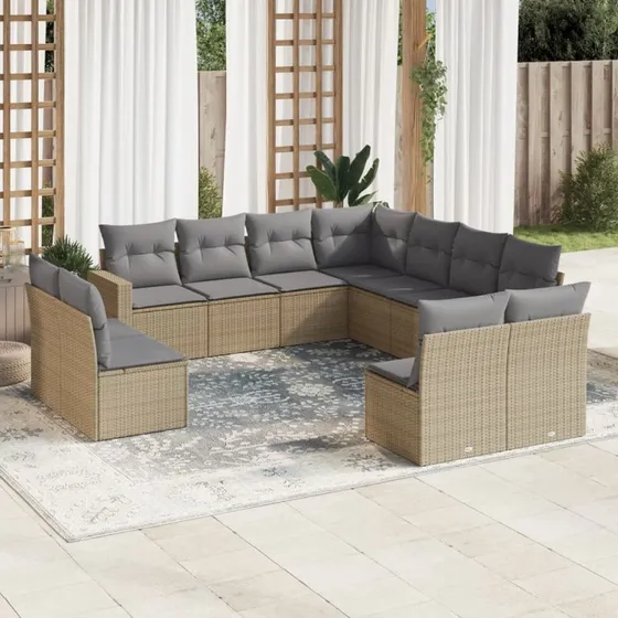 Sofasæt til haven 11 dele i beige polyrattan