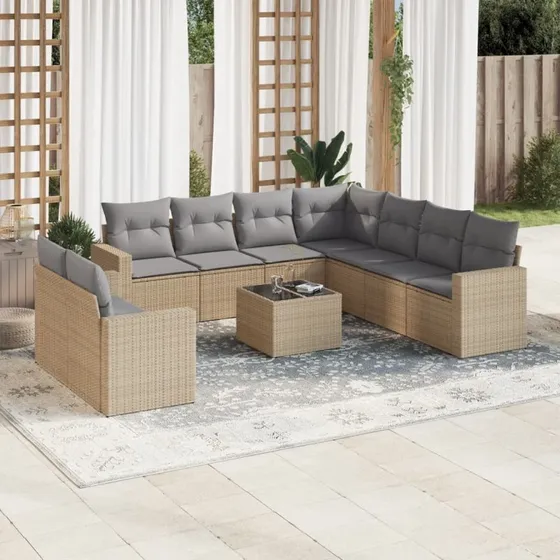 Sofasæt til haven 10 dele i beige polyrattan