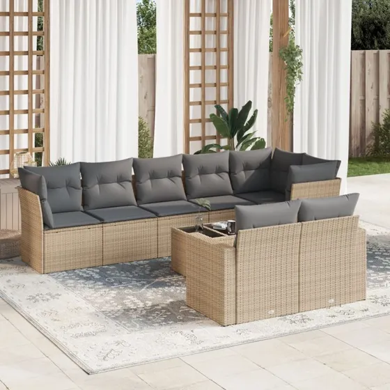 Sofasæt til haven 9 dele i beige polyrattan