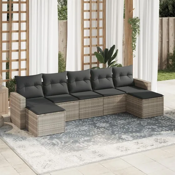 Sofasæt til haven 7 dele i lysegrå polyrattan