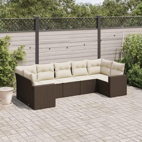 Sofasæt til haven 7 dele i brun polyrattan
