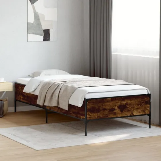 Sengeramme 90x200 cm i røget eg (træ & metal)