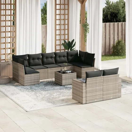 Sofasæt til haven 10 dele i polyrattan, lysegrå