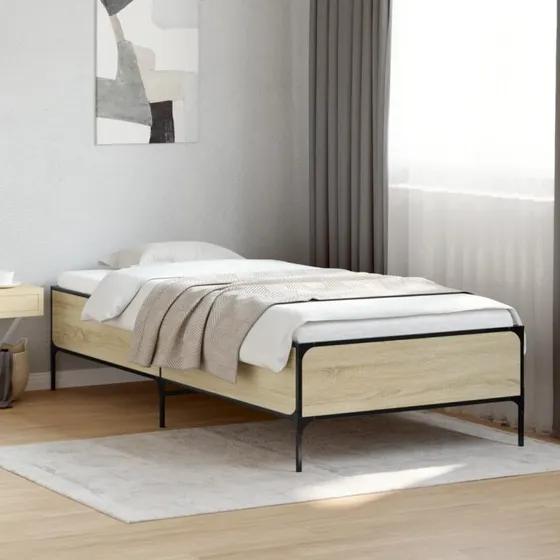 Sengeramme 90x190 cm i sonoma-eg med metalben