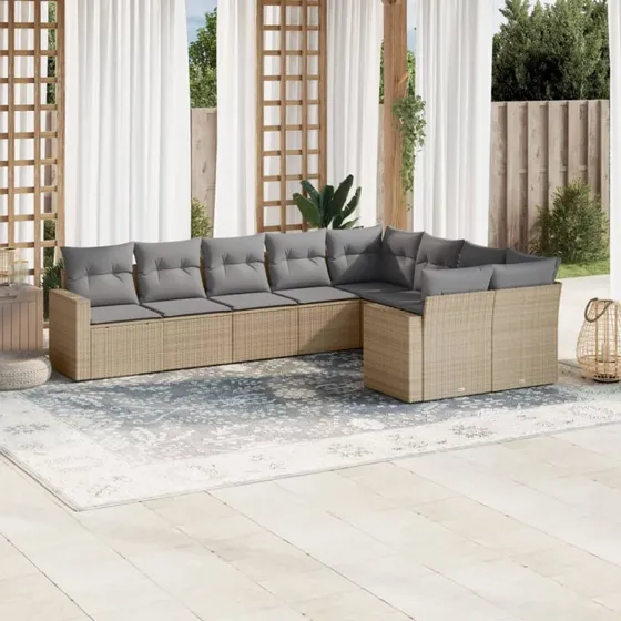 Sofasæt til haven 9 dele i beige polyrattan