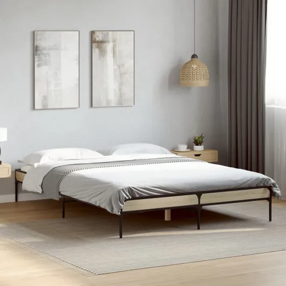 Sengestel 140x190 cm i sonoma-eg - træ og metal