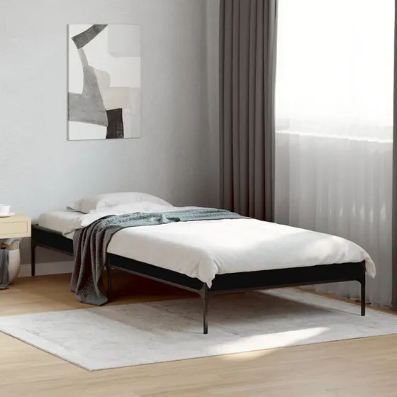 Sengeramme 90x190 cm i konstrueret træ og sort metal