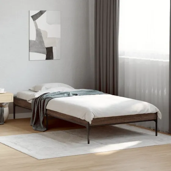 Sengeramme 90x190 cm i brun egetræslook – træ & metal
