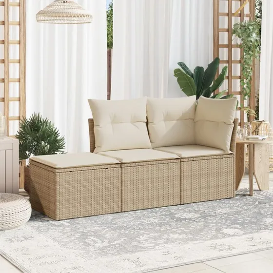 3-dele havesofasæt i polyrattan med hynder - beige