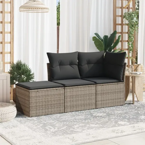 Havesofasæt 3 dele i grå polyrattan med hynder