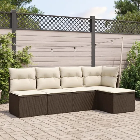 Havesofasæt 5 dele i brun polyrattan inkl. hynder