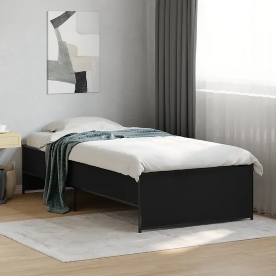 Sengeramme 90x200 cm i konstrueret træ og metal, sort