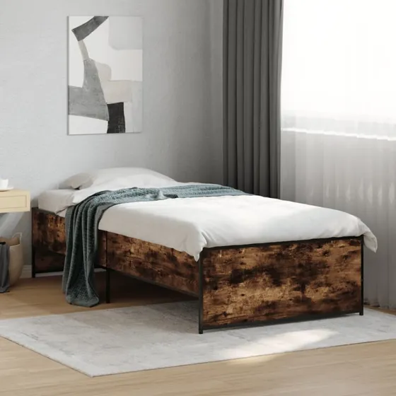 Sengeramme 90x200 cm – konstrueret træ & metal, røget eg