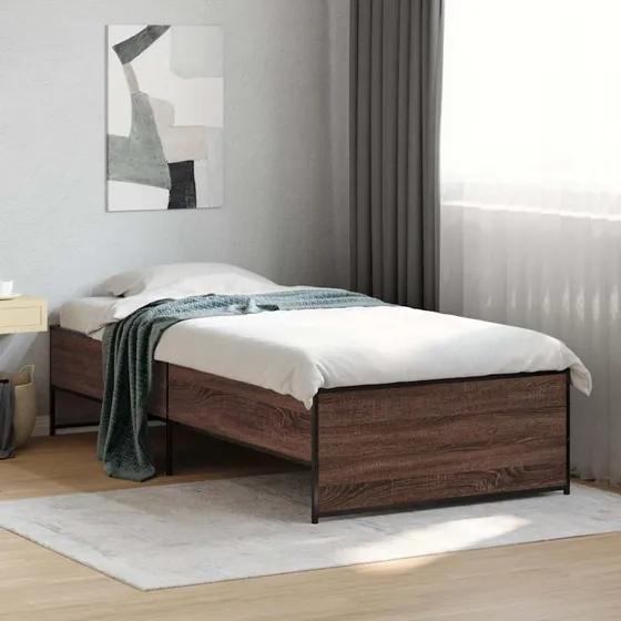 Sengeramme 90x190 cm i træ og metal – egetræsfarve