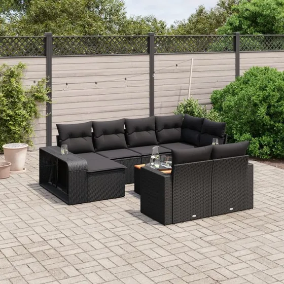 Sofasæt til haven 11 dele i sort polyrattan med hynder