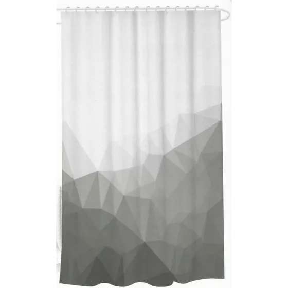 Badeforhæng 180x180 cm – hvid og grå (med 12 ringe)