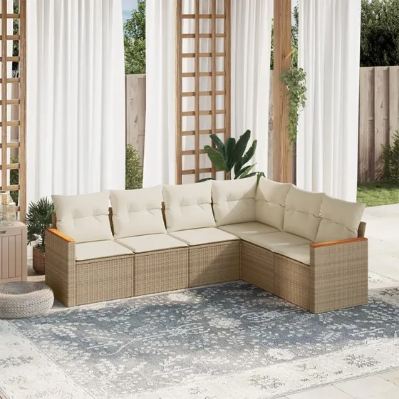 Sofasæt i polyrattan 6 dele med hynder, beige