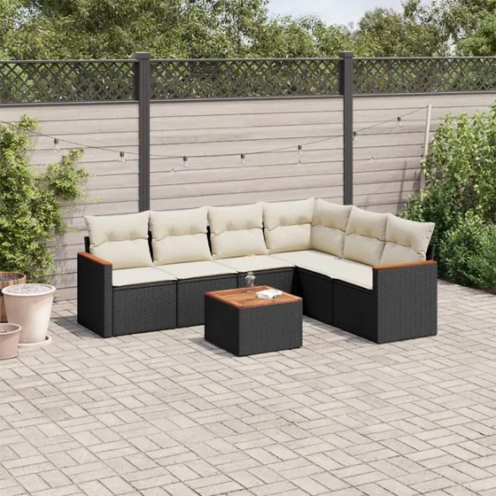 7-delers sofasæt til haven i polyrattan med hynder, sort