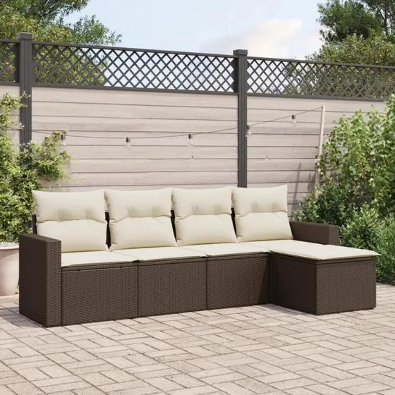 Havesofasæt i polyrattan 5 dele med hynder - Brun