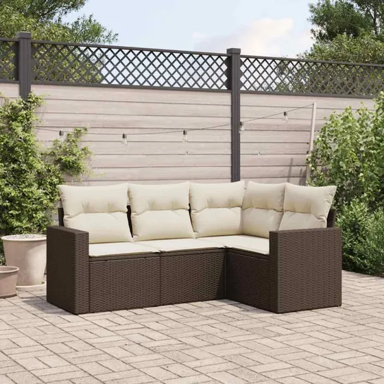 Havesofasæt 4 dele i brun polyrattan med hynder