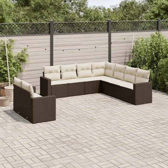 Sofasæt til haven 9 dele i brun polyrattan med hynder