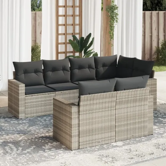 Sofasæt til haven 7 dele i polyrattan, lysegrå inkl. hynder