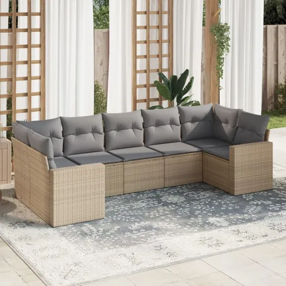 Sofasæt til haven 7 dele i polyrattan - beige