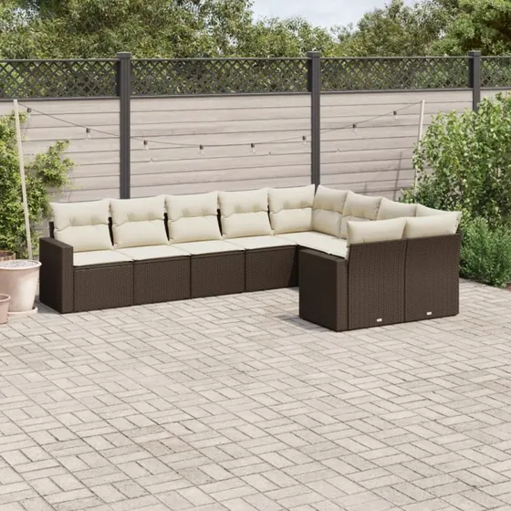 Sofasæt til haven 9 dele i polyrattan brun