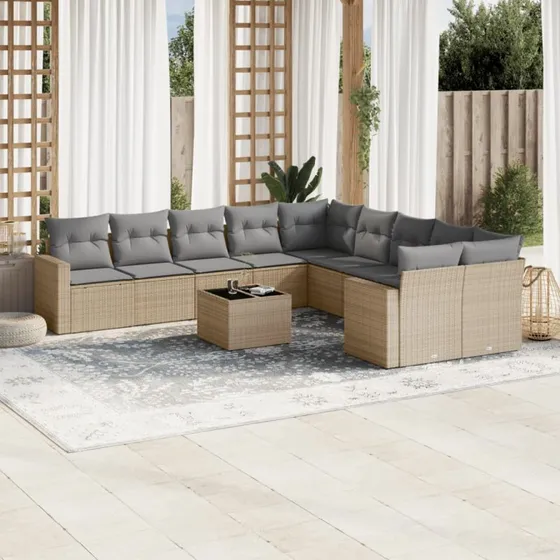 Havesofasæt 11 dele i polyrattan - beige