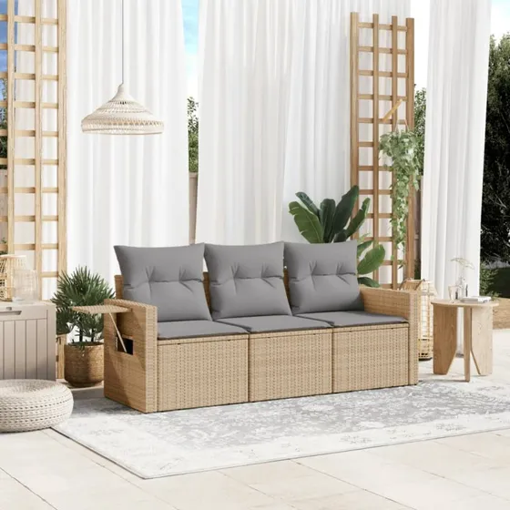 Sofasæt polyrattan til haven 3 dele med hynder - Beige