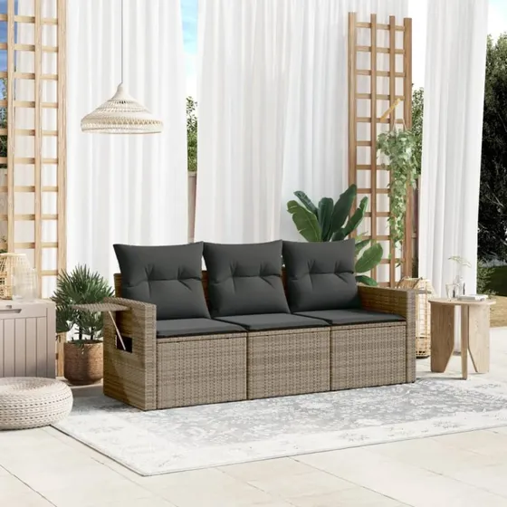 Havesofasæt 3 dele i grå polyrattan med hynder