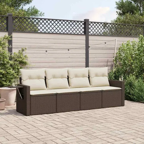 Sofasæt til haven 4 dele i brun polyrattan med hynder