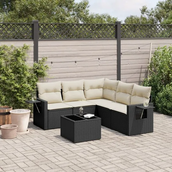 Sofasæt til haven 6 dele i polyrattan - sort