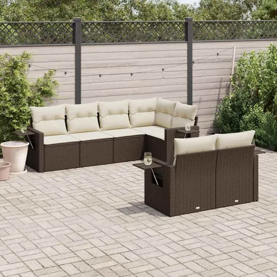 Sofasæt til haven 7 dele i brun polyrattan