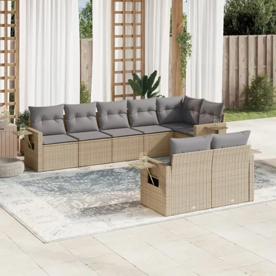8-dele sofasæt i polyrattan med hynder, beige