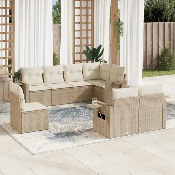 Sofasæt til haven 8 dele i beige polyrattan inkl. hynder