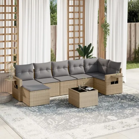 Sofasæt til haven 8 dele i beige polyrattan